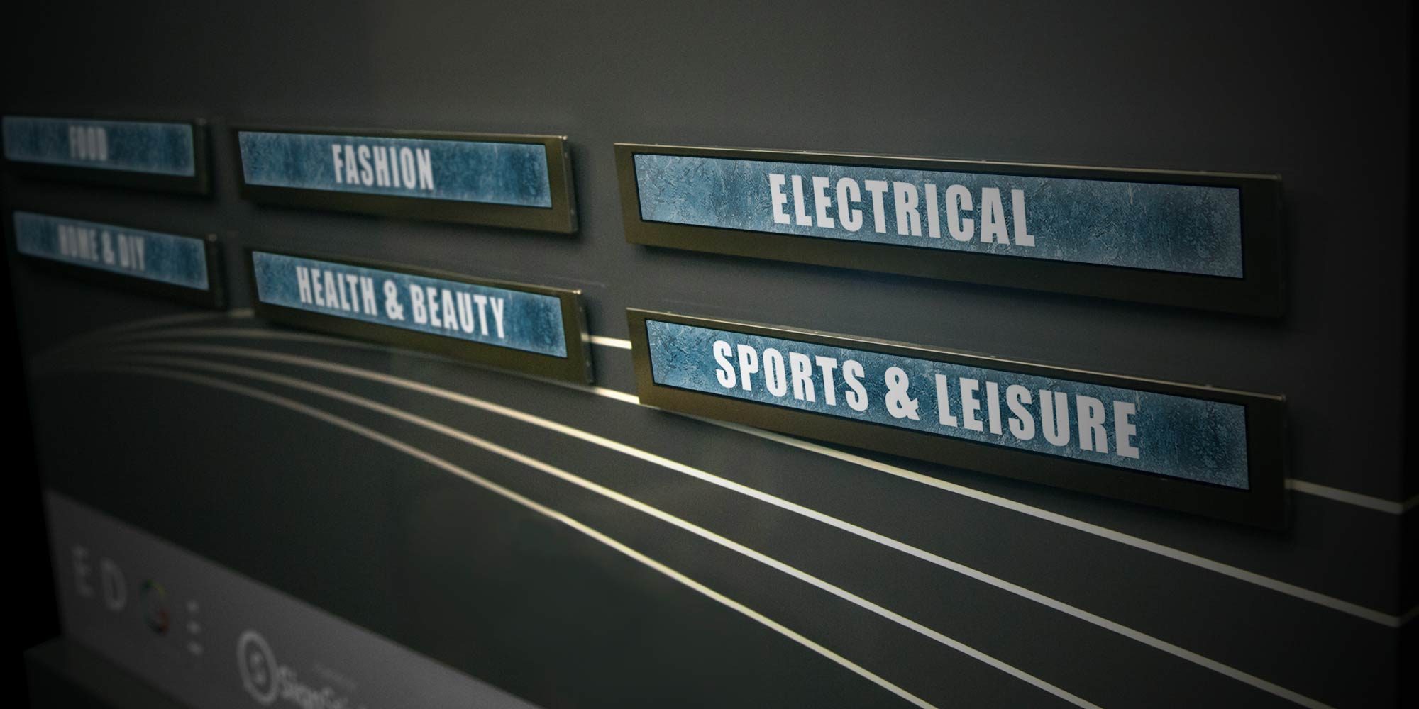 Signage for food, fashion, electrical, health & beauty, sports and leisure