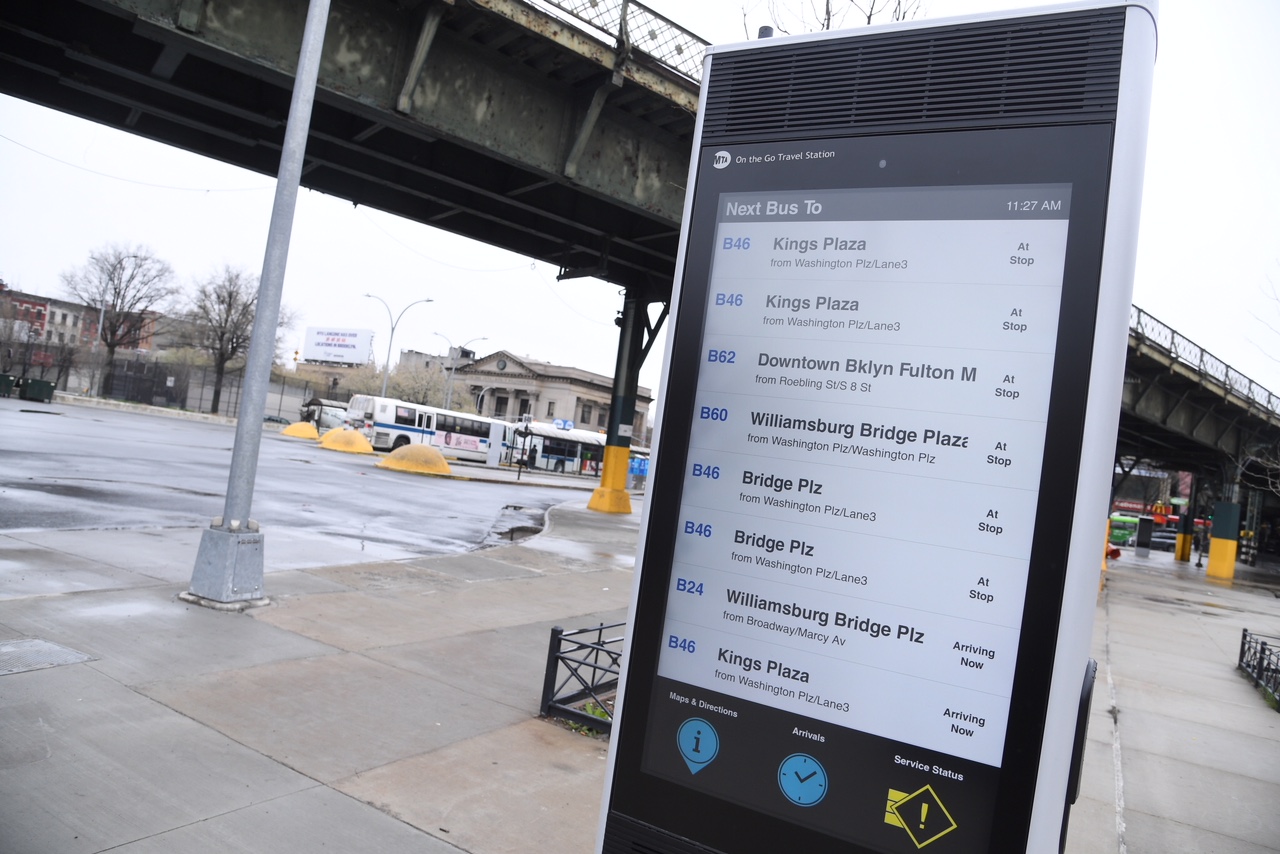 On the Go (OTG) Travel Stations introduced for bus customers at Williamsburg Bridge Plaza on Wed., April 25, 2018.  Photo: Marc A. Hermann / MTA New York City Transit